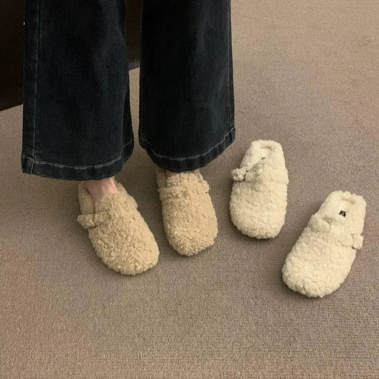 Zoccoli Boston in pelliccia per donna Moda invernale Sottopiede in sughero Calde pantofole in peluche Scarpe con supporto per l'arco plantare Muli in pelle scamosciata pelosa per la casa accoglienti 4