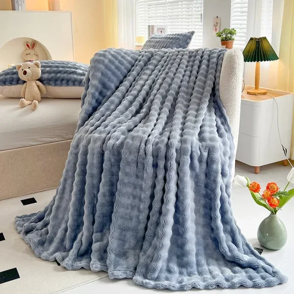 1 pezzo di lusso in finta pelliccia di coniglio coperta morbida calda coperta soffice a strisce bianche per divano pisolino da ufficio singolo doppio plaid di peluche 5