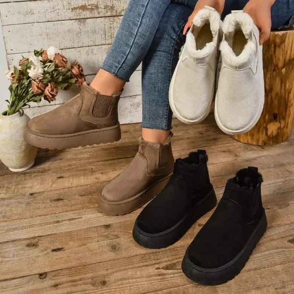 Stivali da neve caldi in peluche corti da donna invernali Scarpe casual Nuovi stivaletti Chelsea in pelliccia scamosciata Scarpe basse da donna con plateau Botas 6