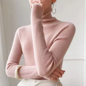 Moda maniche lunghe abbigliamento donna tinta unita maglione dolcevita sottile 2025 autunno inverno nuovi pullover caldi versatili casuali 1