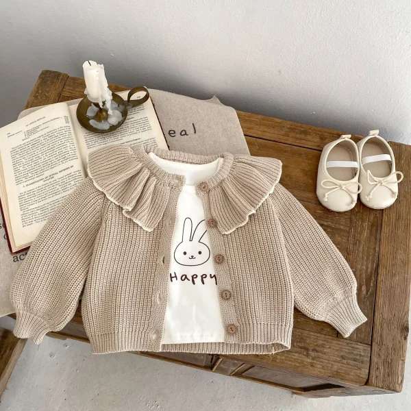 INS Primavera e Autunno Neonati 0-3 Anni Bambina Moda Colletto con Volant Cappotto Lavorato a Maglia Piccolo Cardigan Maglione Top 6