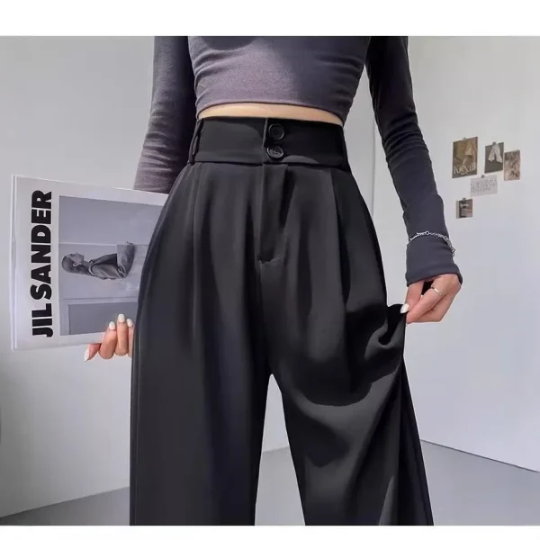 Pantaloni da abito a gamba dritta a vita alta Pantaloni casual drappeggiati che nascondono i fianchi a gamba larga per le donne taglie forti Primavera Estate Nuovo stile 4
