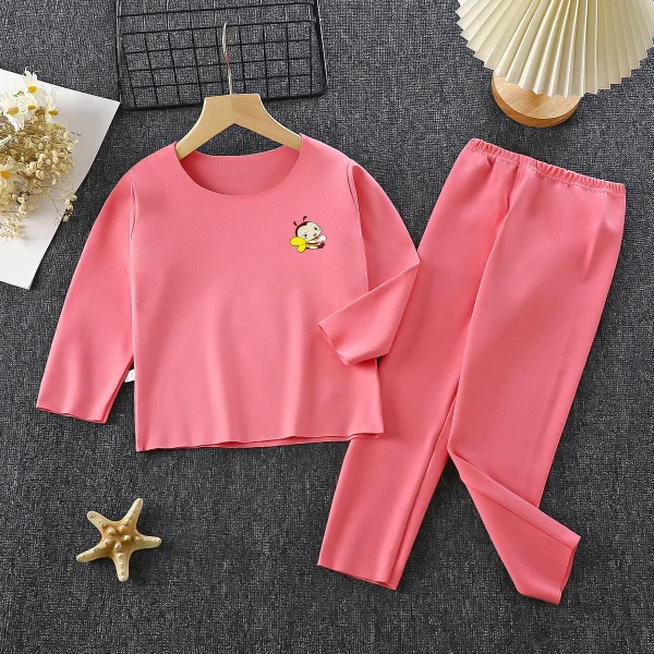 Pigiama caldo per bambini Completo Pigiama per adolescenti Homewear Autunno Inverno Ragazzi Solid Traceless Biancheria intima termica Vestiti per ragazze 0-12Y 6