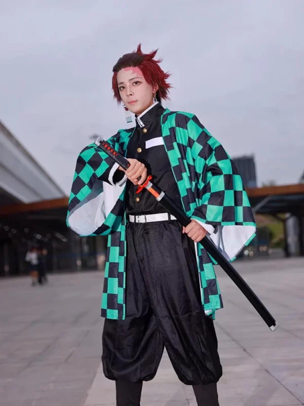 Tanjirou Kamado Cosplay Custume Anime Demone Slayer Kimetsu No Yaiba Vestiti Per Il Bambino Adulto Uniforme Set Regalo Del Partito Parrucca Maschera Kimono 3
