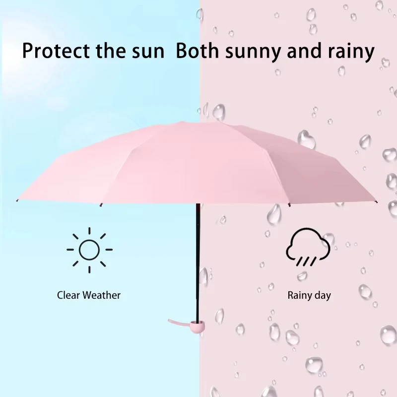 Mini Ombrello Pieghevole Parasole Portatile Protezione Solare Ombrello da Pioggia Manico in Lega di Gomma Nera Protezione UV Sole Pioggia Doppio Uso 5
