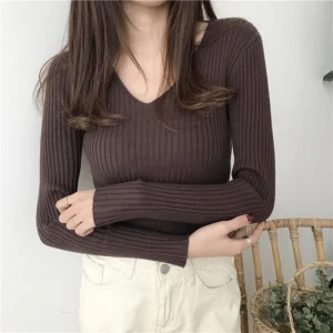 Coreano Autunno Maglione con scollo a V Maglioni moda lavorati a maglia 2025 Top invernali sottili per le donne Pullover Maglione Pull Femme Truien Dames 1