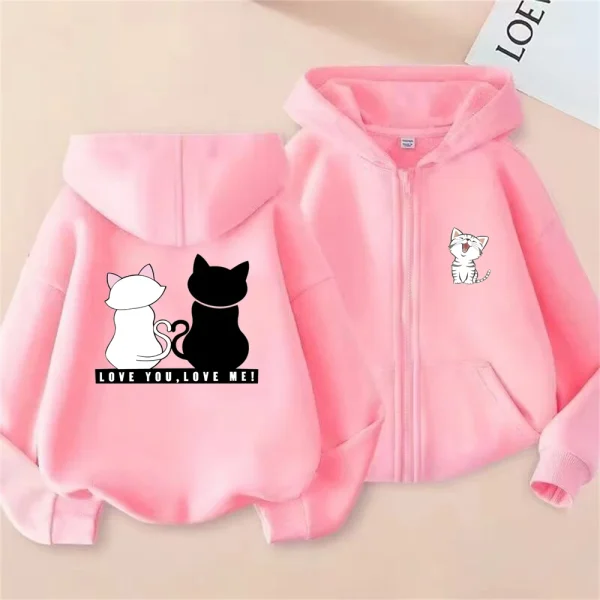 Ti amo mi Bambini Felpe con cappuccio stile cerniera Top Ragazzi Cappotto Ragazze Età 3-12 Felpe per bambini per il tempo libero Regali per il festival dei gatti carini 3