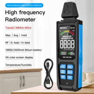 Misuratore rilevatore EMF Mestek 30 MHz ~ 8 Ghz Radiazioni di campo elettromagnetico Radiofrequenza USB Tipo-C Dosimetro Gauss Geiger Meter 1