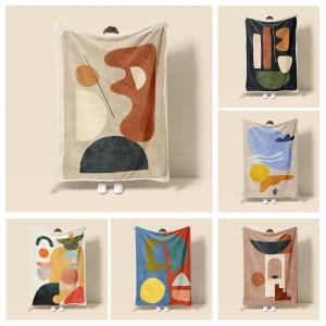 Coperta Morandi in stile scandinavo, design geometrico astratto, polvere antistatica, Netroots con la stessa coperta per divano 1