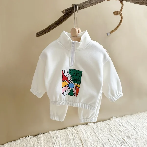 Set da bambino inverno autunno addensare giacca in pile con mezza zip + pantaloni tuta da neonato vestiti per bambini vestiti per bambina 4