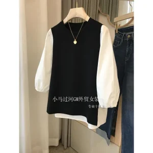 Felpe con cappuccio larghe patchwork a contrasto High Street Felpe Primavera Autunno Camicia pigra tutto-fiammifero Top Moda Abbigliamento casual da donna 1