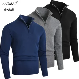 Maglione pullover con zip da uomo autunno maglione polo di lana leggero con collo a lupetto lavorato a maglia cardigan casual in tinta unita top caldi invernali 1