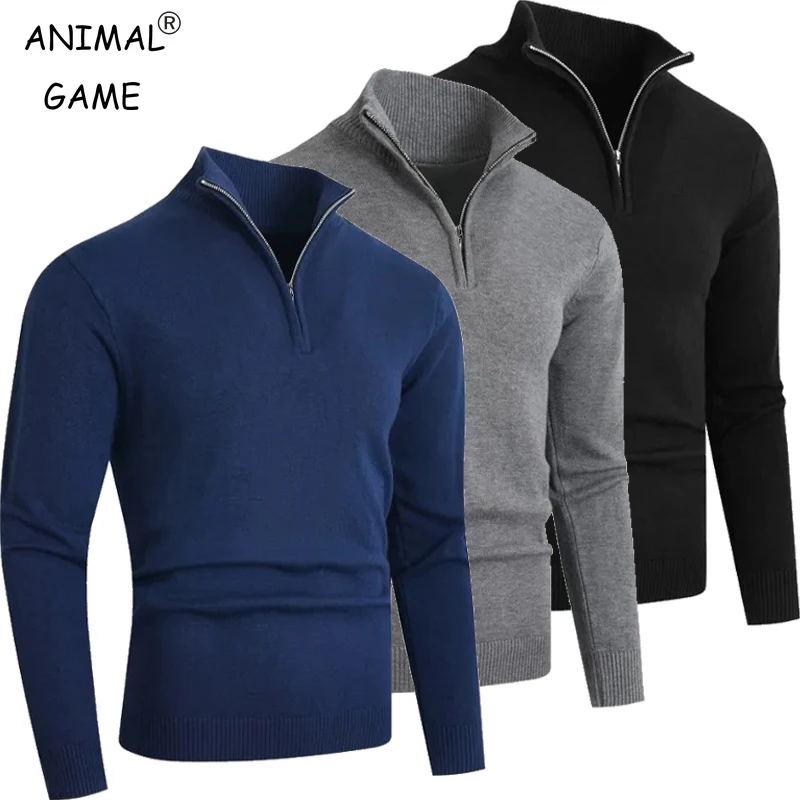 Maglione pullover con zip da uomo autunno maglione polo di lana leggero con collo a lupetto lavorato a maglia cardigan casual in tinta unita top caldi invernali 1
