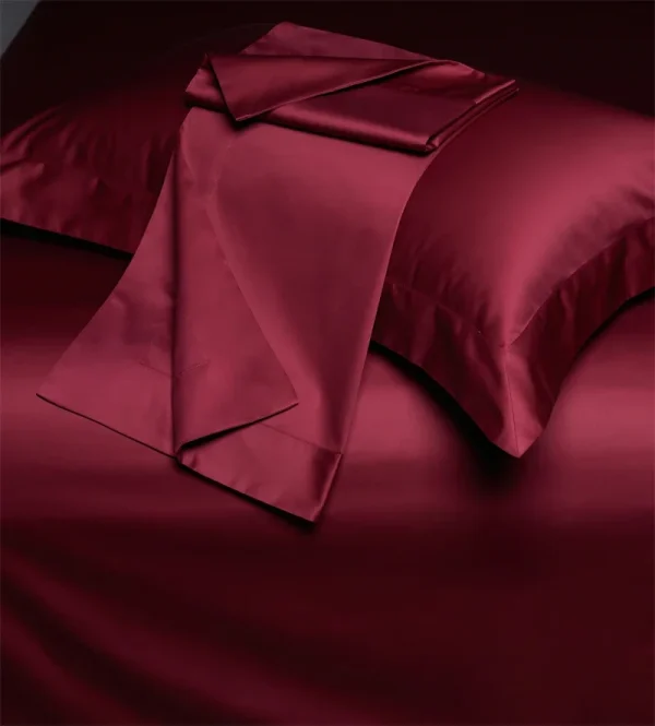 Set biancheria da letto di lusso in cotone egiziano rosso bordeaux 1200TC Copripiumino morbido setoso tinta unita Federe lenzuolo piatto/con angoli 4