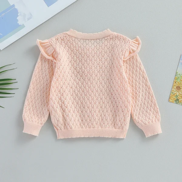 Cardigan lavorato a maglia per bambina da bambino Manica lunga con volant Maglione abbottonato Camicie autunno inverno Abbigliamento Capispalla per bambini con volant 3