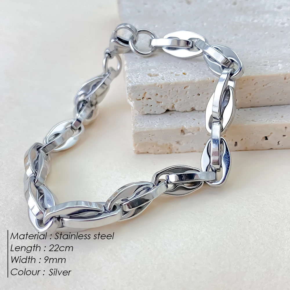 eManco Bracciale a catena per labbra retrò da uomo Bracciale a maglie in acciaio inossidabile impermeabile Rock Punk Jewelry Presa di fabbrica 2