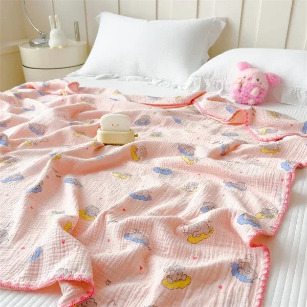 Coperta in cotone 100% Coperta antiacaro per letto Coperta per divano in stile cartone animato per bambini Coperta di garza a doppio strato Singolo/Queen/King 3