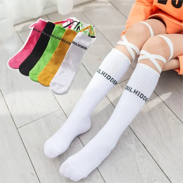 Nella marea primaverile e autunnale legare calzini in calzini a tubo per bambini calzini crus calze legate a mezzo tubo di colore fluorescente 2
