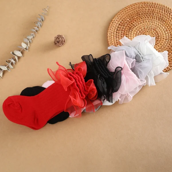 Primavera estate 1 paio di calzini alti al ginocchio in cotone 0-3 anni con grande fiocco abbigliamento per bambina neonato neonato bambino bambini calzini 4