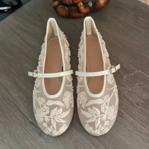 Scarpe Mary Janes in rete con ricamo floreale Scarpe da donna di design di lusso Comode ballerine da donna estive leggere e quotidiane 1