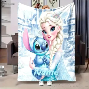 Nome personalizzato Disney Frozen Princess Elsa Coperta stampata multi-dimensione adatta per divano, letto, viaggi, campeggio, divano, sedia e letto regalo 1