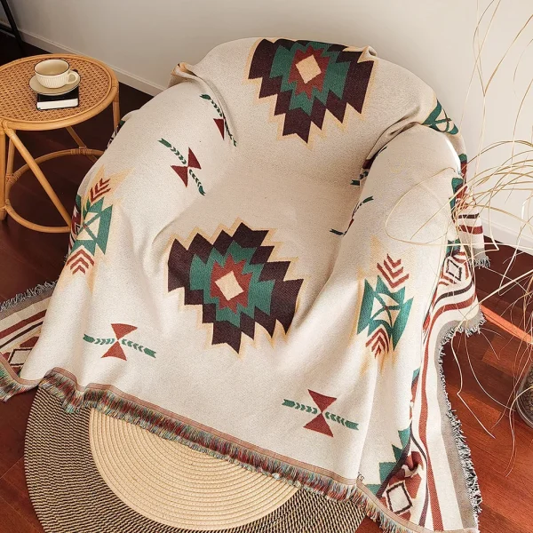 Coperta Boho oversize con frange, coperte in tessuto vintage con arazzo geometrico del sudoccidentale, doppia Si 3