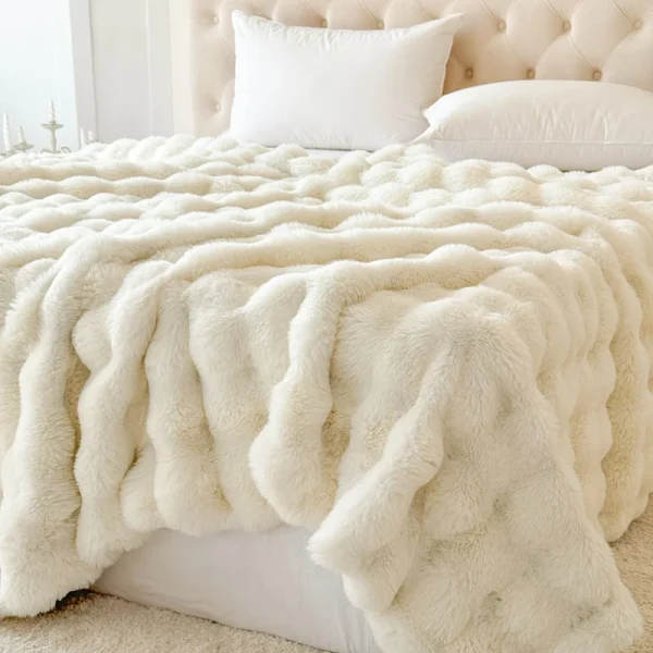 1 pezzo di grande coperta in pelliccia di coniglio a doppio strato, coperta in materiale ispessito, morbida e confortevole, adatta per la coperta estiva da ufficio, lenzuola matrimoniale, con un'esperienza calda per te 5