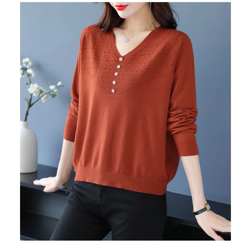 Maglione con scollo a V da donna sciolto di grandi dimensioni moda nuovo pullover alla moda top maglieria base versatile 4