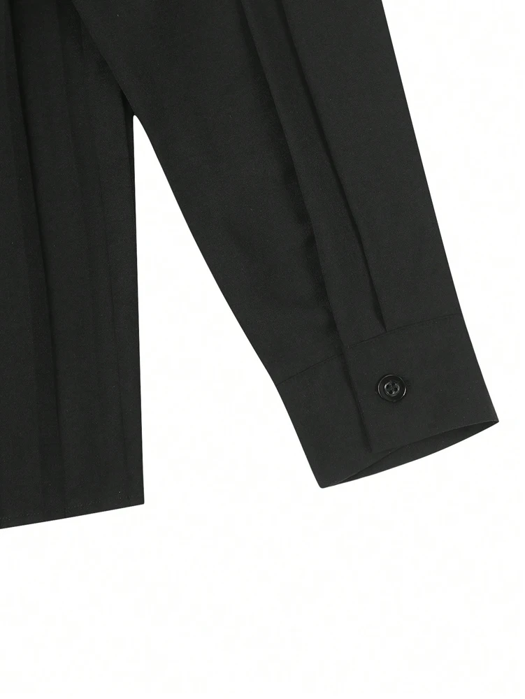 Taglie forti 2025 Primavera ed estate Nuove donne Colletto POLO Pieghettato Casual Camicia con bottone a fila singola Camicetta Tinta unita 5