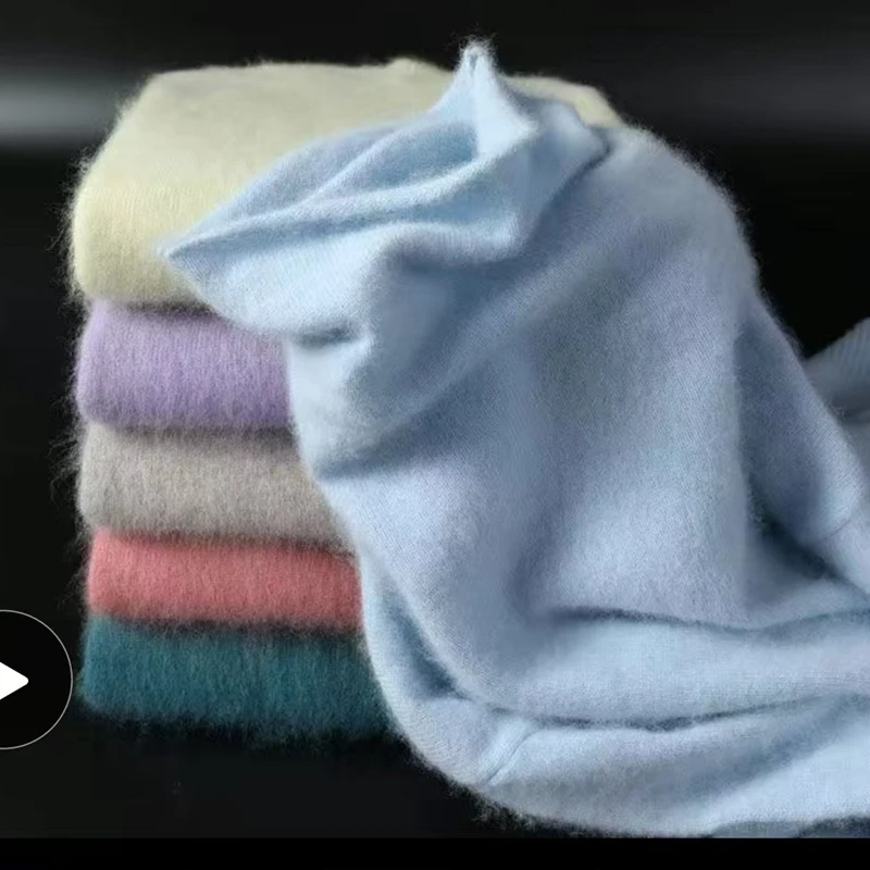 Autunno e inverno Nuovo maglione di cashmere visone puro al 100% Pullover con colletto in pile da donna Maglione sottile Camicia con fondo lavorato a maglia 1