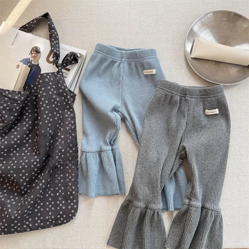 2025 Primavera Autunno Nuove ragazze Leggings svasati elastici a vita alta Pantaloni casual per bambini in cotone stile coreano 1