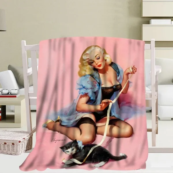 Pin Up America Retro Sexy Girl coperta Queen Size Full Size divano divano letto flanella coperta, ragazze donne coperte calde per adulti 5