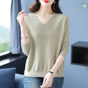 Maglione con scollo a V da donna sciolto di grandi dimensioni moda nuovo pullover alla moda top maglieria base versatile 1