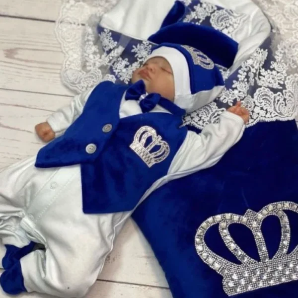 Set di abiti per pagliaccetto per bambini in velluto blu royal Set di vestiti per coperte per la reception di corone di lusso per la scuola materna di casa di benvenuto 1