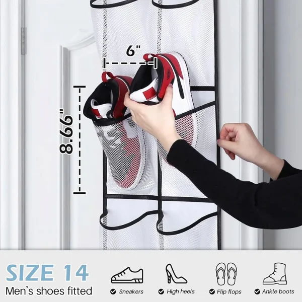 12 tasche sopra la porta organizer per scarpe grandi tasche a rete con 2 ganci borsa portaoggetti per scarpiera in tessuto trasparente per camera da letto 3