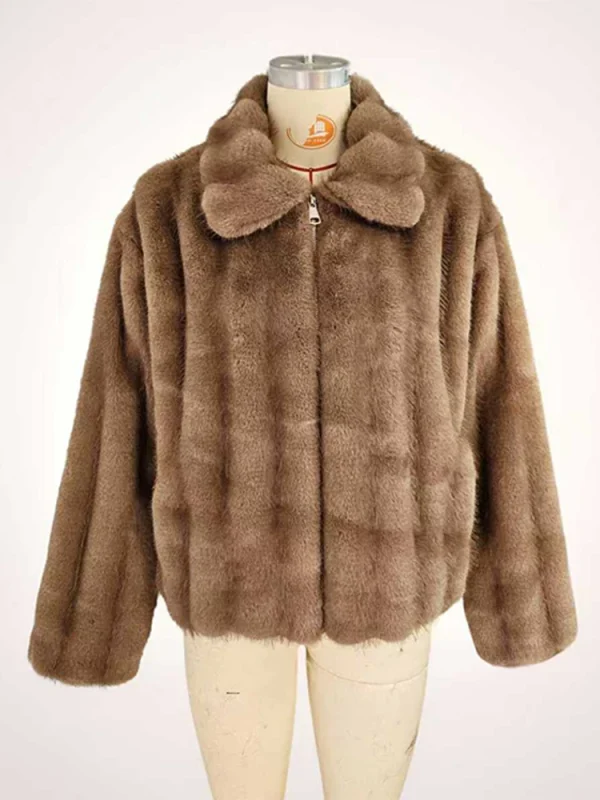 Cappotto da donna in pelliccia sintetica Colletto rovesciato Manica intera Cerniera Capispalla femminile allentato 2025 Capispalla da donna caldo e spesso di moda High Street 6