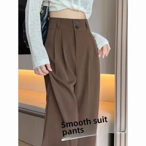 Pantaloni da abito a gamba dritta a vita alta Pantaloni casual drappeggiati che nascondono i fianchi a gamba larga per le donne taglie forti Primavera Estate Nuovo stile 1