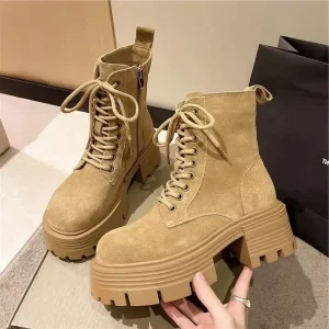 Stivali da donna scarpe firmate in pelle retrò per donna stivali corti di lusso piattaforma scarpe da moto antiscivolo stivaletti con punta tonda 1