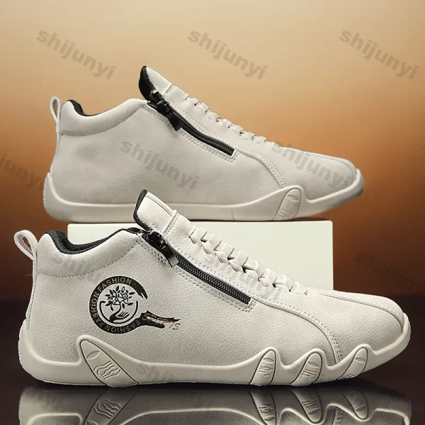 Scarpe da ginnastica casual da uomo Comfort Uomo Inverno Scarpe casual in pelle di nuova moda Scarpe da corsa alte con cerniera slip-on da uomo Scarpe antiscivolo 3