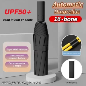 16 Bone Fully Automatic Umbrella Large Size Folding Umbrella Sunshade UV Protection Windproof Outdoor Collapsible Wind Resitance 1