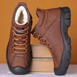 Stivali spessi in velluto invernale da uomo Stivali da neve alti da esterno Scarpe impermeabili casual Nuove scarpe stringate da uomo in cotone Botas Zapatos ﻿ 1