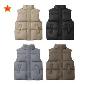 Gilet autunno inverno per bambini con cappotto caldo ispessito Colletto in piedi Ragazzi e ragazze che indossano gilet caldo all'esterno 1