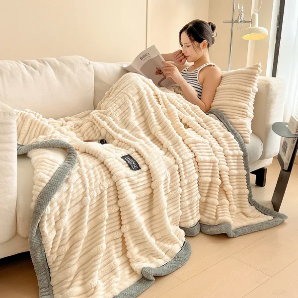 Imitazione coniglio peluche a righe tenere al caldo divano coperta autunno inverno calore coperte da letto morbido soffice pisolino scialle coperta regina 4