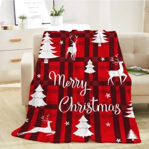 1PC Decorazione natalizia Coperta da tiro Plaid rosso Coperte natalizie Coperta natalizia per divano Divano letto Morbido accogliente Leggero Fuzzy 1