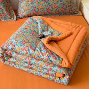 WOSTAR Condizionatore d'aria estivo Coperta trapunta sottile Copriletto con stampa floreale Letto matrimoniale di lusso Biancheria da letto fresca Queen King Size 1