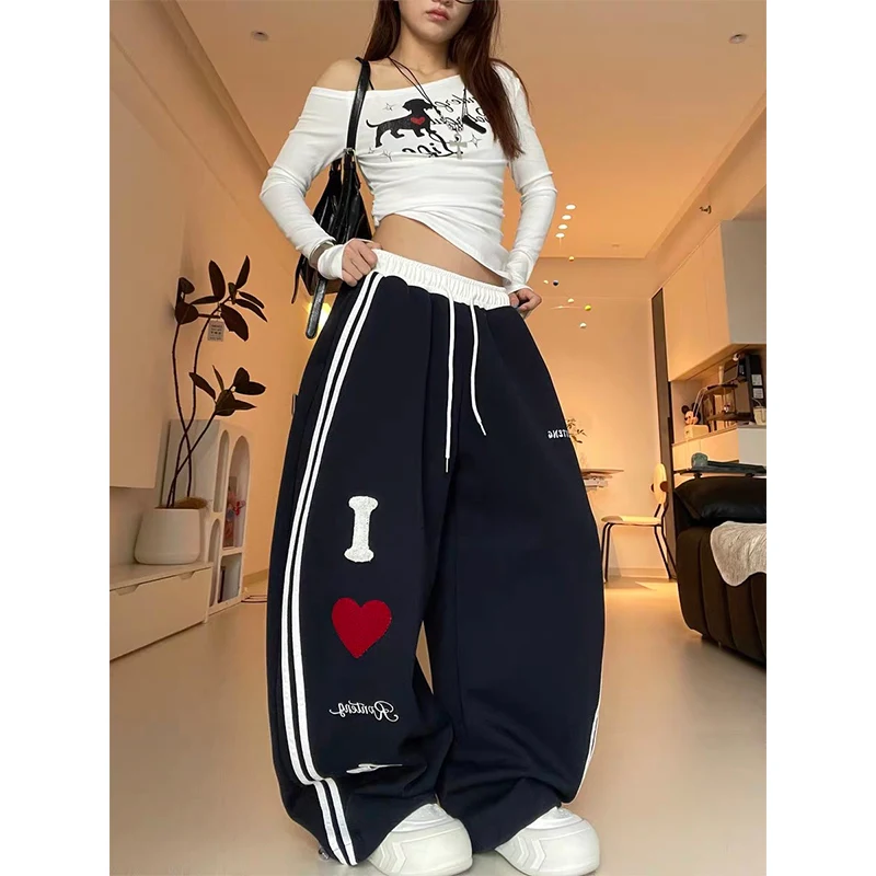 Pantaloni sportivi da donna con ricamo grigio con stella larga Pantaloni sportivi con fascia elastica Harajuku Pantaloni vintage Y2k stile giapponese anni 2000 5