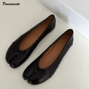Ballerine Tabi da donna in morbida pelle con punta divisa primavera autunno comode mocassini pigri da passeggio scarpe da ballo casual per ragazze 1