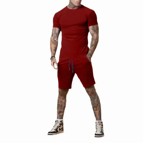 Tuta sportiva estiva all'aria aperta alla moda e casual T-shirt traspirante da uomo pantaloncini tuta casual e alla moda in due pezzi 6