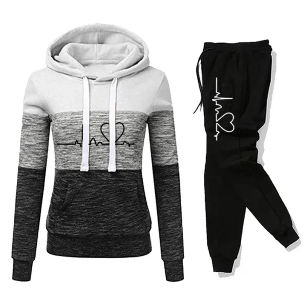 Tuta da donna Stampa Felpa con cappuccio Pantaloni sportivi Color Block Versatile Casual Jogging Pullover Pantaloni sportivi Abiti S-3XL 5