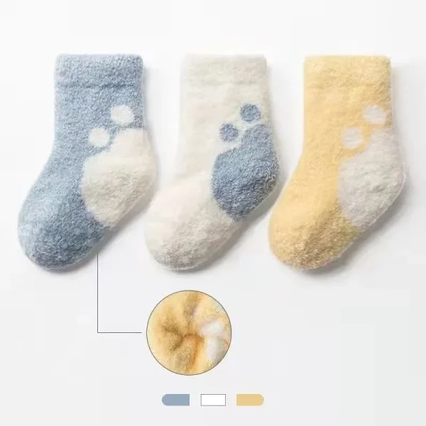 Set da 3 pezzi Calzini per bambini Sbring Calzini per bambini spessi e caldi in peluche per bambini Calzini da pavimento in velluto corallo per bambini 0-3 anni 6